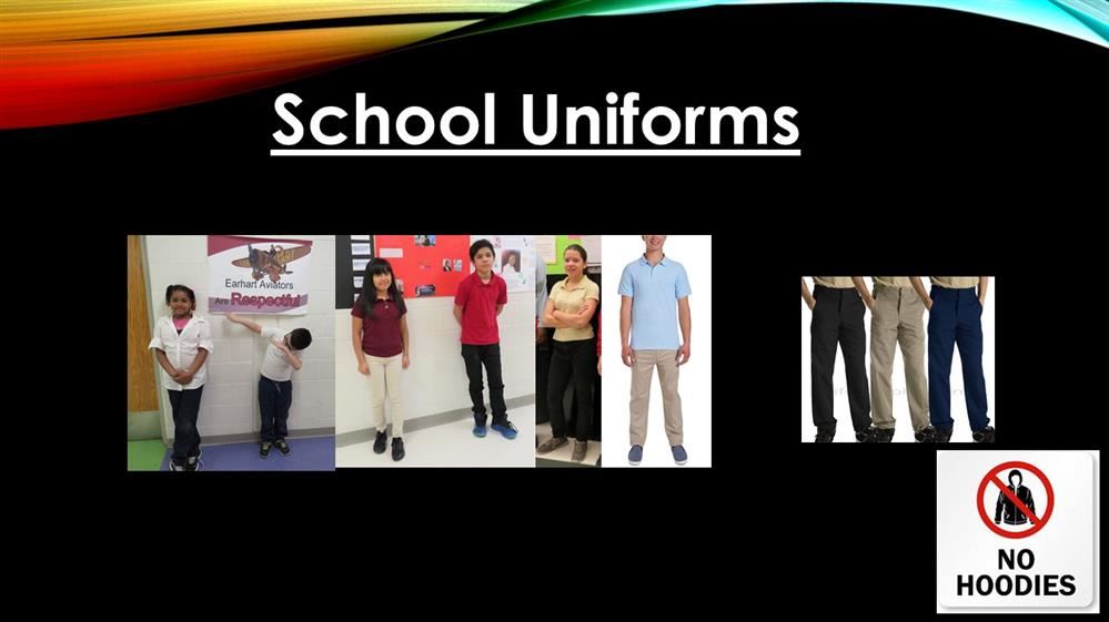  photos of sample uniforms for earhart students